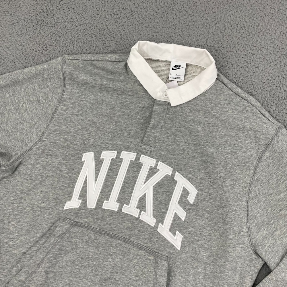 NEW Nike Club Fleece Rugby Polo Men L Gray FN3112-063 Rugby Long Sleeve - Picture 2 of 11